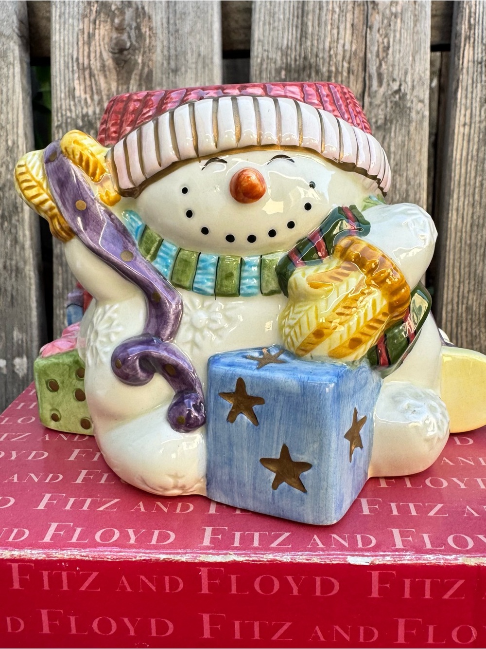 Fitz and Floyd "Frosty Folks" Snowman Ceramic Candle Holder & Cup